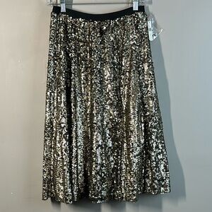 NWT Anthropologie Maeve Orleans Sequin A-Line Midi Skirt Size S / C:Carbon